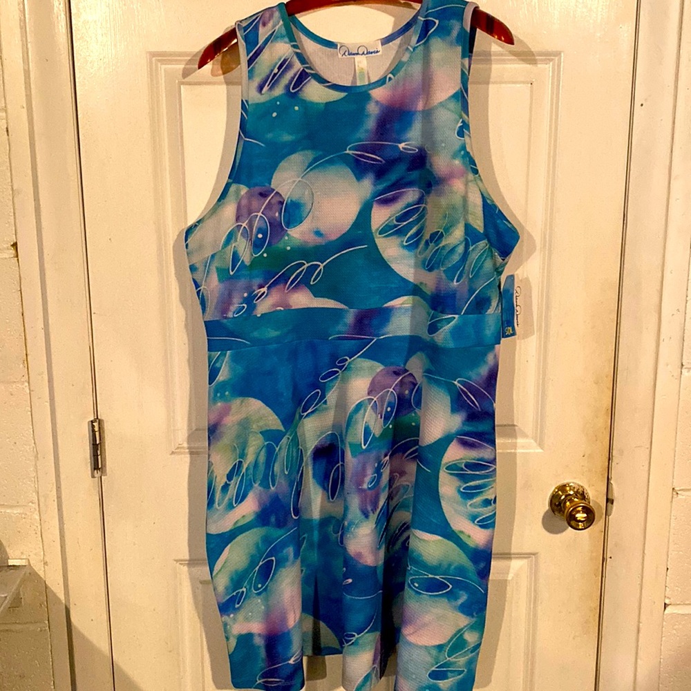 NWT Sleeveless Aqua and purple dress. Knee length. By Dawn Davis